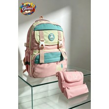 Glanart Ful Astarlı 5 Bölmeli Ilk Öğretim Çantası (Termoslu Beslenme+ Kalemlik ) Set . Su Geçirmez Kumaş A.c