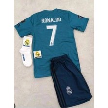 Candy Cup Ronaldo Turkuaz Real Madrid 2018 Sezonu Deplasman 4'lü Çoçuk Futbol Forma Seti
