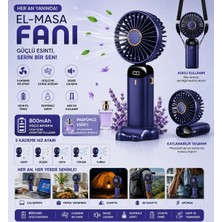 Tastech N15 Şarjlı El Fanı Dijital Göstergeli Parfümlü Serinletici Vantilatör 5 Kademe Hız Ayarlı Mini Klima Fan Boyunluk Askı Ipli Katlanabilir Elde Masaüstü Boyun Askılı Kullanım Telefon Standı -Lacivert