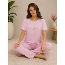 Pijamoni Milan Kumaş Kısa Kollu Kadın Ikili Pijama Takımı