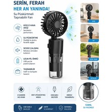Tastech F2 Su Buharı Püskürtmeli Mini Fan Taşınabilir Sulu Buharlı El Vantilatörü Su Hazneli Mini Fan Şarjlı Pervane Boyun Askı Ipli Mini Klima -Siyah