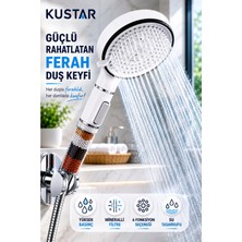 Kustar Yeni Nesil 5 Fonksiyonlu Filtreli Duş Başlığı | Yüksek Basınçlı Tasarruflu Duş Başlığı | Stop Butonlu Kireç Önleyici Mineral Filtreli 12 cm