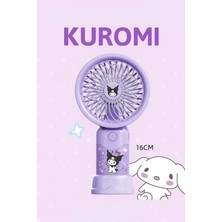 Tastech Sevimli Karakterli Şarjlı El Fanı 3 Kademeli Serinletici Vantilatör Kuromi Stickerlı Fan -Mor