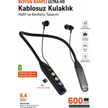Exenar Boyun Bantlı Ultra Hd Bluetooth Kablosuz Kulaklık | Type-C | Dijital Ekran | Tf Kart | 2800 Mah 600 Saat