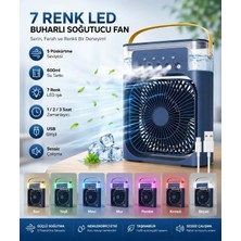 Tastech TST-2502CLR Buzlu Fan 600ML Su Hazneli Su Buharı Püskürtmeli Masaüstü Vantilatör Zaman Ayarlı Serinletici Mini Klima LED Işıklı ve Koku Hazneli-Lacivert