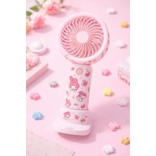 Tastech Sevimli Karakterli Şarjlı El Fanı 3 Kademeli Serinletici Vantilatör Kuromi Stickerlı Fan -Pembe