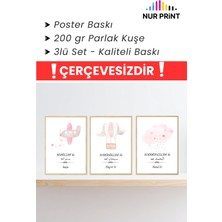 Nur Print Çerçevesiz Poster Seti 3'lü, Bebek ve Çocuk Odası Dekoru, Yüksek Kaliteli Poster, 'bismillah, Subhanallah, Elhamdülillah' Yazılı, Çerçeve Yok