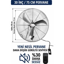Muzeko MZK750 30inç 75CM Gümüş Renk Kumandalı Duvar Tipi Sanayi Vantilatör Ev Için Uygun Değildir