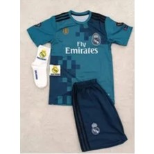 Candy Cup Ronaldo Turkuaz Real Madrid 2018 Sezonu Deplasman 4'lü Çoçuk Futbol Forma Seti(