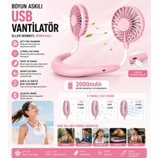 Tastech F3 Boyun Askılı Vantilatör Serinletici Fan Çift Fan Tasarımlı Boyunluk Vantilatör 3 Kademe Hız Ayarlı Şarjlı Mini Klima Pervane - Pembe