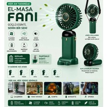 Tastech N15 Şarjlı El Fanı Dijital Göstergeli Parfümlü Serinletici Vantilatör 5 Kademe Hız Ayarlı Mini Klima Fan Boyunluk Askı Ipli Katlanabilir Elde Masaüstü Boyun Askılı Kullanım Telefon Standı Yeşil