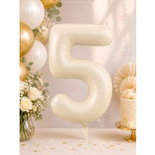 Parti Dükkanı Krem Beyaz 5 Rakam Folyo Balon 34 Inç 76 cm Helyum Uyumlu Doğum Günü Baby Shower Yıl Dönümü Parti Balonu (0-9)