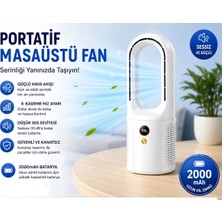 Tastech BMFN15 Kanatsız Vantilatör Hava Soğutucu Fan Şarjlı Masaüstü Mini Klima 6 Kademe Ayaralanabilir Fan Serinletici Vantilatör-Beyaz