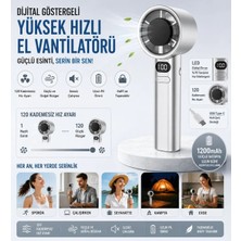 Tastech F-21 Şarjlı El Fanı Dijital Göstergeli Serinletici Fan 120 Kademe Hız Ayarı Pil Şarj Göstergesi Mini Vantilatör Klima -Beyaz