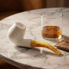 Goldenlight Meerschaum El Oyma Lületaşı Pipo (Eskişehir) | Minimal Modern Tasarım | Sarı Damarlı Akrilik Ağızlık 15 cm