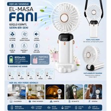 Tastech N15 Şarjlı El Fanı Dijital Göstergeli Parfümlü Serinletici Vantilatör 5 Kademe Hız Ayarlı Mini Klima Fan Boyunluk Askı Ipli Katlanabilir Elde Masaüstü Boyun Askılı Kullanım Telefon Standı -Beyaz