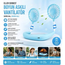 Tastech F3 Boyun Askılı Vantilatör Serinletici Fan Çift Fan Tasarımlı Boyunluk Vantilatör 3 Kademe Hız Ayarlı Şarjlı Mini Klima Pervane - Mavi