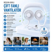Tastech F3 Boyun Askılı Vantilatör Serinletici Fan Çift Fan Tasarımlı Boyunluk Vantilatör 3 Kademe Hız Ayarlı Şarjlı Mini Klima Pervane - Beyaz