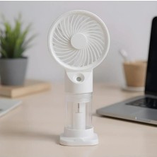 Tastech Şarjlı El Fanı Su Buharı Püskürtmeli Mini Vantilatör Masaüstü Ayaklı Telefon Standlı Soğutucu Fan -Beyaz