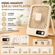 Tastech Masaüstü Şarjlı Fan 5 Hız Kademeli Ultra Ince LED Şarj Göstergeli Asılabilir Vantilatör Serinletici Mini Klima-Bej