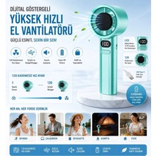 Tastech F-21 Şarjlı El Fanı Dijital Göstergeli Serinletici Fan 120 Kademe Hız Ayarı Pil Şarj Göstergesi Mini Vantilatör Klima -Turkuaz
