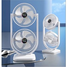 Tastech F-22 Çift Kanatlı Vantilatör Şarjlı Masaüstü Farklı Yönlere Ayarlanabilir Soğutucu Fan 3 Kademe Hız Ayarlı Serinletici Mini Klima Hava Soğutucu Fan 3000MAH Batarya Type C Girişli-Beyaz