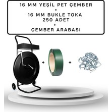Dalpak Ambalaj 16 mm Yeşil Çember ( Yeşil Polyester Şerit ) + 250 Adet Çember Tokası + Çember Taşıma Arabası