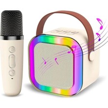 Tastech K12 Karaoke Mikrofonlu Bluetoth Hoparlör 5W Kablosuz Mikrofonlu Speaker Rgb LED Işıklı Sd Kart Usb-Bej