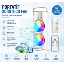 Tastech Şarjlı Soğuk Buhar Üflemeli Vantilatör Çift Fanlı Mini Klima Oda Hava Nemlendirici LED Işıklı Masaüstü Serinletici Fan Uzaktan Kumandalı Otomatik Salınım