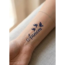 1 Ay Kalıcı 24 Saat Sonra Kararan Annem Yazı ve Kuşlar   Mınımal Model Geçici Dövme Tattoo