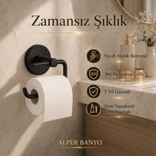 Alper Banyo Rosa Model Siyah Tuvalet Kağıtlığı, 304 Paslanmaz Çelik Açık Tuvalet Kağıdı Askısı, Yapışkanlı ve Vidalı Montajlı, 5 Yıl Garantili