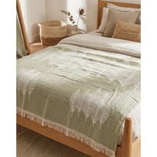 Livoras Home Müslin Pamuklu 220 x 240CM Çift Kişilik Pike Yeşil - Beyaz