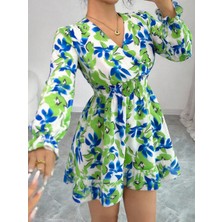 Mass Fashion Kadın Çiçek Desenli Kısa Şifon Elbise