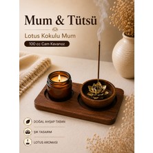 Prusias Wood Lotus Kokulu Mum & Tütsülük Seti | Doğal Ahşap Tabanlı Dekoratif Mumluk ve Lotus Tütsü Tutucu