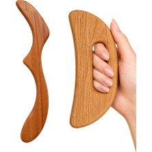 Vecta 2'li Doğal Ahşap Maderoterapi Seti (Luna & Vıva) - ve Vücut Şekillendirici Gua Sha