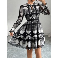 Mass Fashion Kadın Desenli Kısa Şifon Elbise