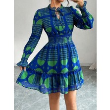 Mass Fashion Kadın Desenli Kısa Şifon Elbise