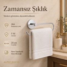 Alper Banyo Rosa Model Krom Solo Havlu Askısı 25 Cm, 304 Paslanmaz Çelik Havluluk, Yapışkanlı ve Vidalı Montajlı, 5 Yıl Garantili