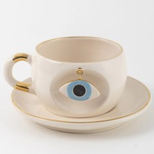 BSK Ceramics Handmade Mavi Göz Nazar Çay Fincanı