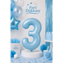 Parti Dükkanı Mavi 3 Rakam Folyo Balon 34 Inç 76 cm Helyum Uyumlu Doğum Günü Baby Shower Yıl Dönümü Parti Balonu (0-9)
