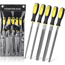 ® 5 Parça Çelik Premium Eğe Seti – 8'' 33 cm Büyük Boy Çelik Eğe Takımı | Balık Sırtı, Üçgen, Kare, Yuvarlak ve Düz Geniş | Ergonomik Saplı Dayanıklı Metal Ahşap Zımpara Çantalı Eğe Seti