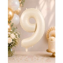 Parti Dükkanı Krem Beyaz 9 Rakam Folyo Balon 34 Inç 76 cm Helyum Uyumlu Doğum Günü Baby Shower Yıl Dönümü Parti Balonu (0-9)