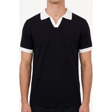 Hadiora Erkek Siyah Jakarlı Polo Yaka Pamuklu T-Shirt