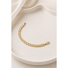 Balenbi Jewelry Kadın Taşlı Dalga Desenli Geometrik Plaka Kararmaz Çelik Bileklik 14K Gold 1139