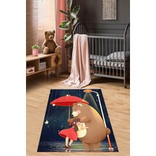 Sevimli Kedili Kalpli Halı Dijital Baskı Yıkanabilir Kaymaz Taban Çocuk Odası Halıs Pembe-Beyaz 130 x 180