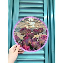 D2listone Desenli Katlanabilir Yuvarlak Yazlık Çantalı Taşınabilir El Yelpazesi Çiçek Desenli 25CM