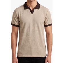 Hadiora Erkek Bej Jakarlı Polo Yaka Pamuklu T-Shirt
