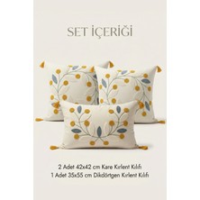 Destiva Home Punch Nakışlı Dekoratif Kırlent Seti 2 Kare 1 Dikdörtgen Kırlent Kılıfı 3lü Boho Modern Salon Seti