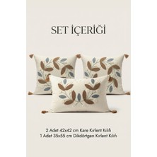 Destiva Home Punch Nakışlı Dekoratif Kırlent Seti 2 Kare 1 Dikdörtgen Kırlent Kılıfı 3lü Boho Modern Salon Seti