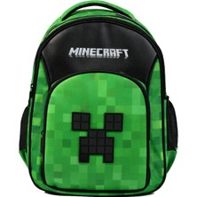 Minecraft Üç Bölmeli Erkek Çocuk Minecraft Kabartmalı Siyah - Yeşil Okul Sırt Çantası - 26609